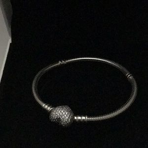 Pandora Sparkling Heart Clasp Snake Bracelet